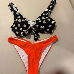 Cupshe Black and Orange Daisy Bikini